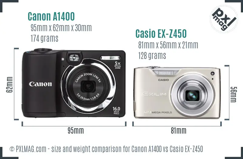 Canon A1400 vs Casio EX-Z450 size comparison