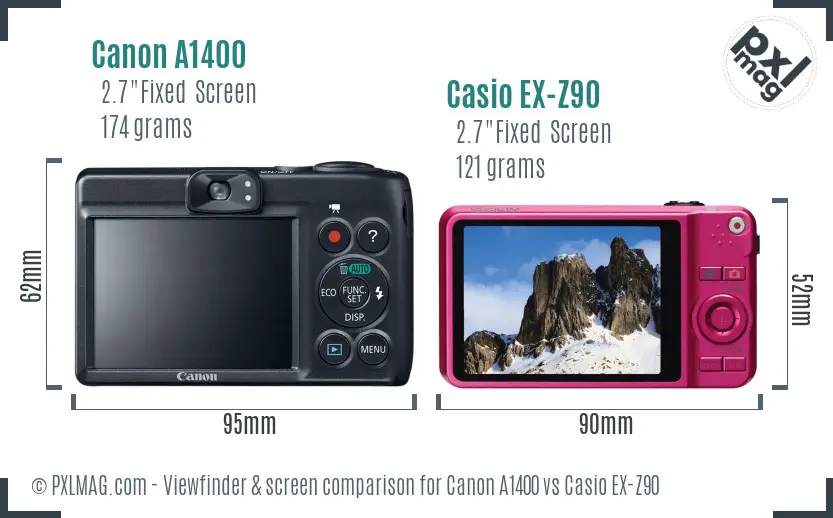 Canon A1400 vs Casio EX-Z90 Screen and Viewfinder comparison