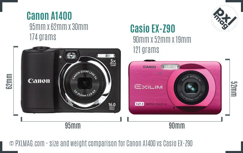 Canon A1400 vs Casio EX-Z90 size comparison