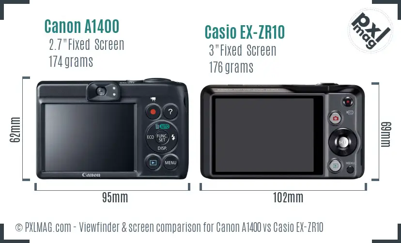 Canon A1400 vs Casio EX-ZR10 Screen and Viewfinder comparison