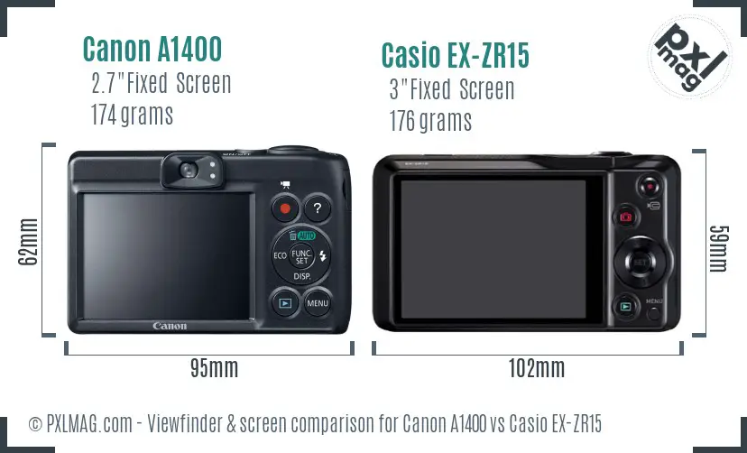 Canon A1400 vs Casio EX-ZR15 Screen and Viewfinder comparison Canon A1400 vs Casio EX-ZR15 Screen and Viewfinder comparison