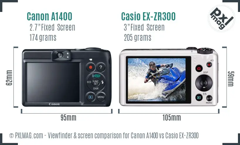 Canon A1400 vs Casio EX-ZR300 Screen and Viewfinder comparison