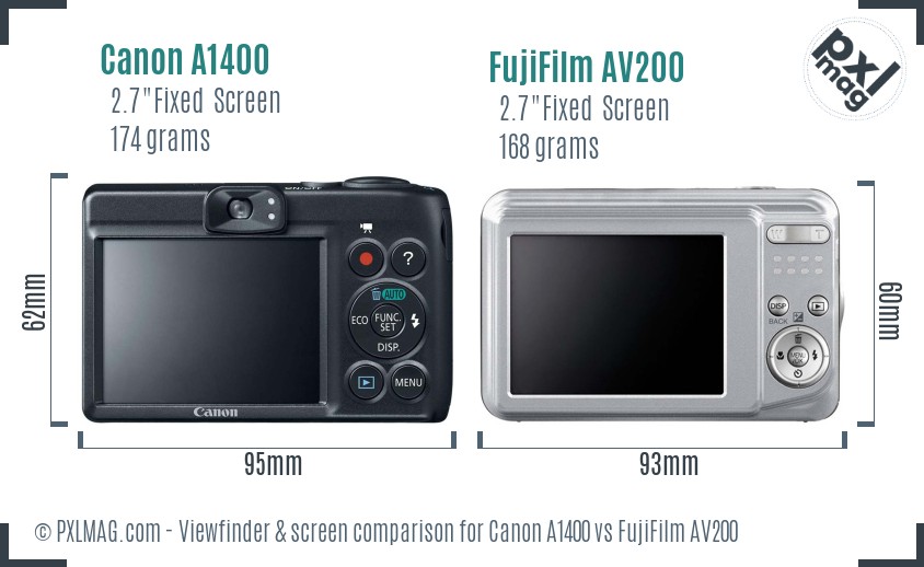 Canon A1400 vs FujiFilm AV200 Screen and Viewfinder comparison