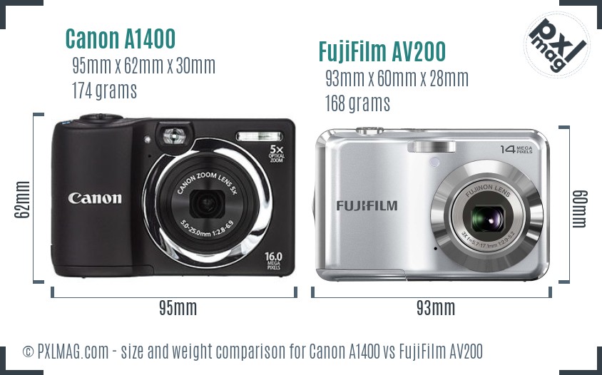 Canon A1400 vs FujiFilm AV200 size comparison
