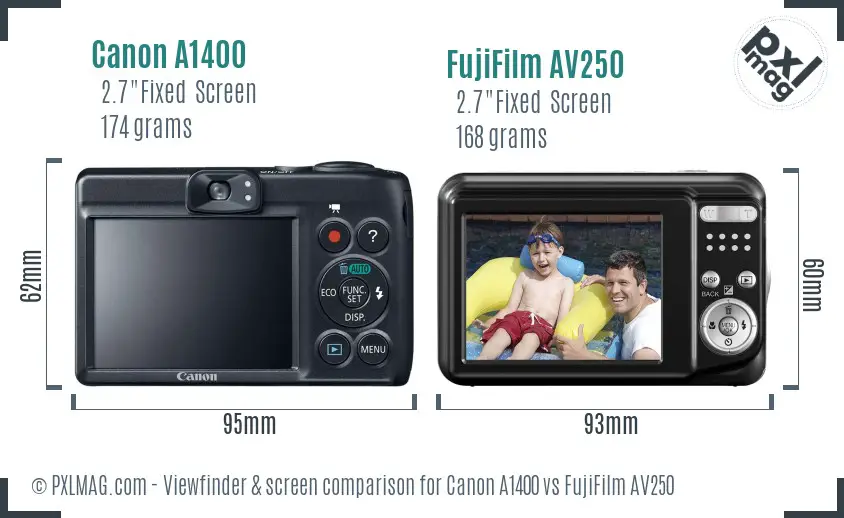 Canon A1400 vs FujiFilm AV250 Screen and Viewfinder comparison