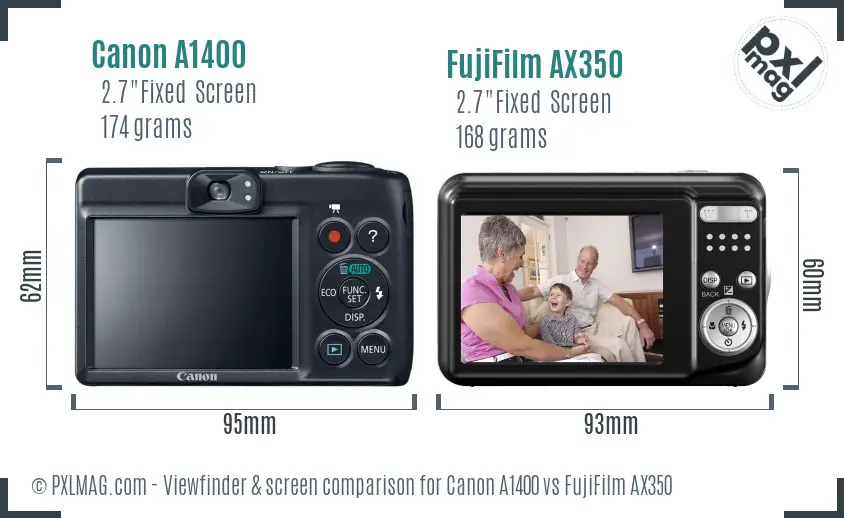 Canon A1400 vs FujiFilm AX350 Screen and Viewfinder comparison