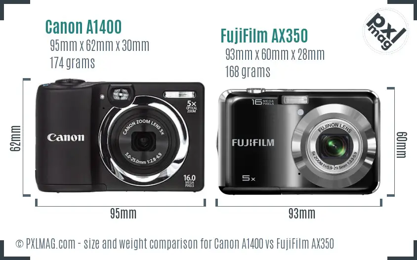 Canon A1400 vs FujiFilm AX350 size comparison