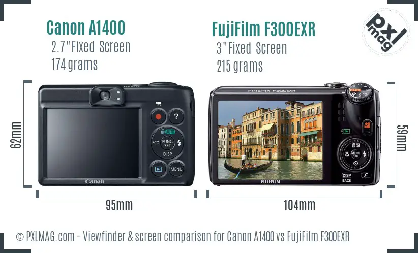 Canon A1400 vs FujiFilm F300EXR Screen and Viewfinder comparison