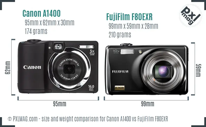 Canon A1400 vs FujiFilm F80EXR size comparison Canon A1400 vs FujiFilm F80EXR size comparison