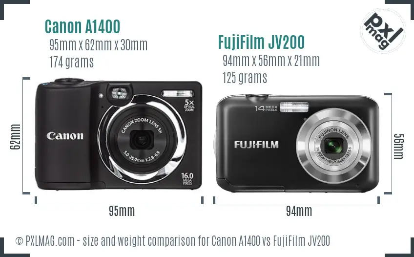 Canon A1400 vs FujiFilm JV200 size comparison Canon A1400 vs FujiFilm JV200 size comparison