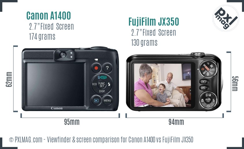 Canon A1400 vs FujiFilm JX350 Screen and Viewfinder comparison