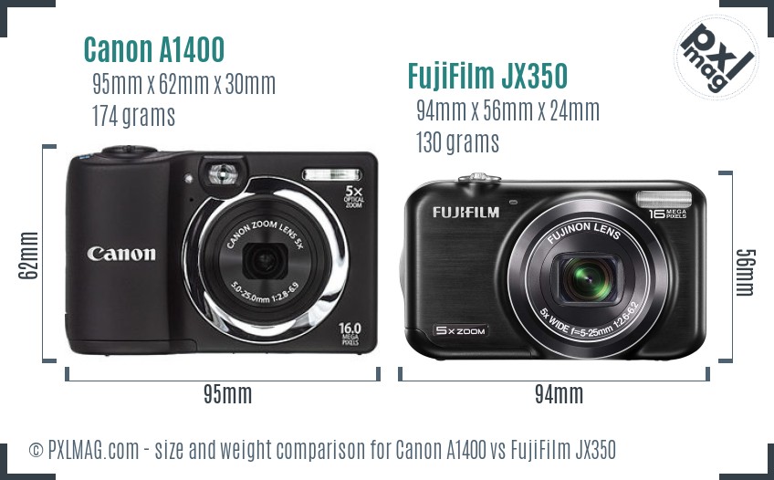 Canon A1400 vs FujiFilm JX350 size comparison