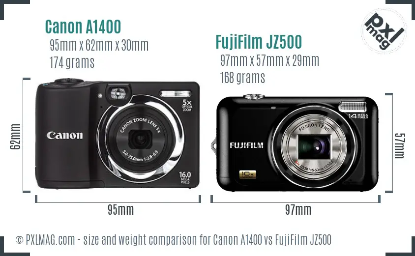 Canon A1400 vs FujiFilm JZ500 size comparison