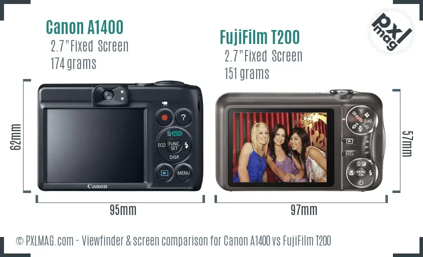 Canon A1400 vs FujiFilm T200 Screen and Viewfinder comparison Canon A1400 vs FujiFilm T200 Screen and Viewfinder comparison