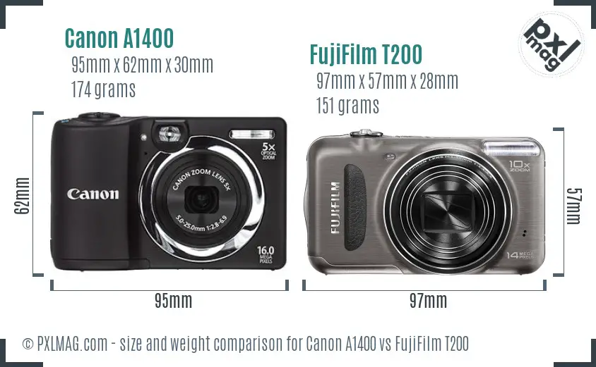 Canon A1400 vs FujiFilm T200 size comparison Canon A1400 vs FujiFilm T200 size comparison