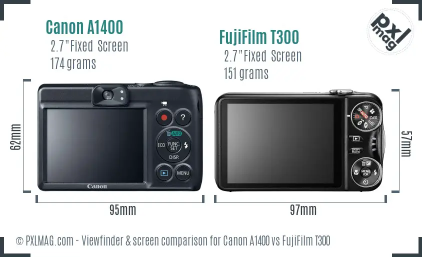 Canon A1400 vs FujiFilm T300 Screen and Viewfinder comparison