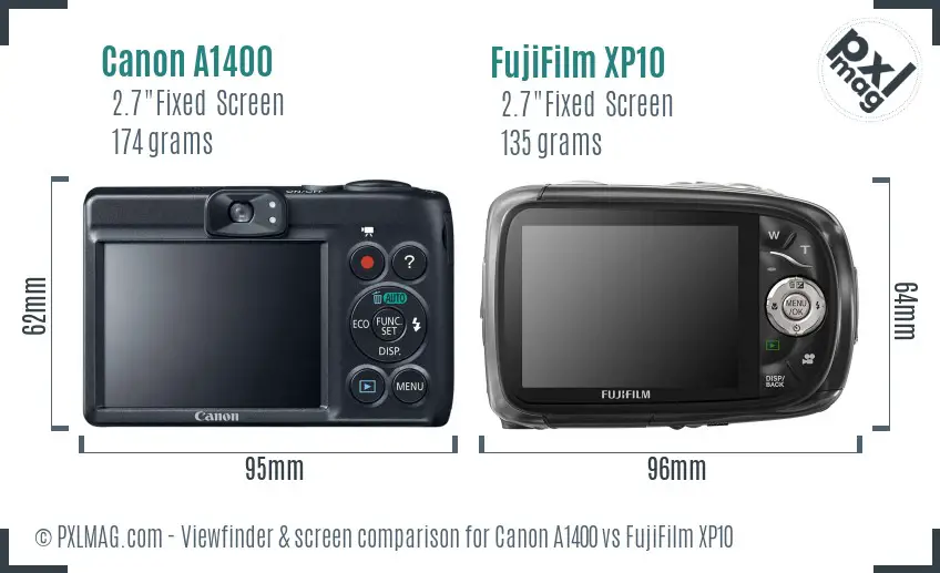 Canon A1400 vs FujiFilm XP10 Screen and Viewfinder comparison