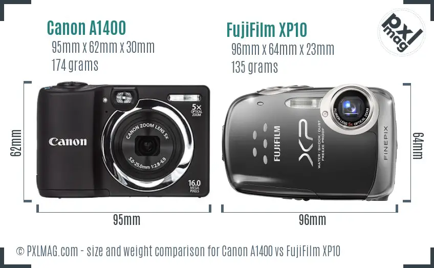 Canon A1400 vs FujiFilm XP10 size comparison