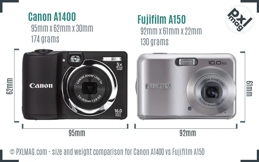 Canon A1400 vs Fujifilm A150 size comparison Canon A1400 vs Fujifilm A150 size comparison
