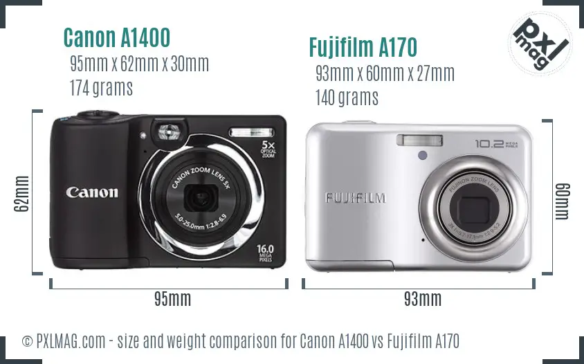 Canon A1400 vs Fujifilm A170 size comparison