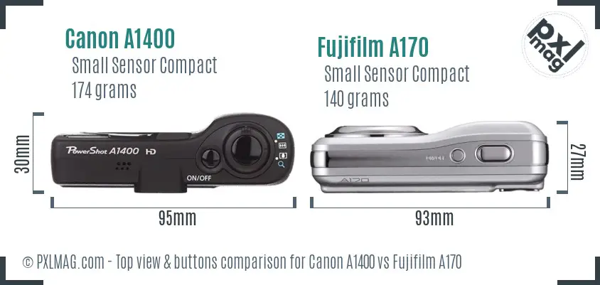 Canon A1400 vs Fujifilm A170 top view buttons comparison