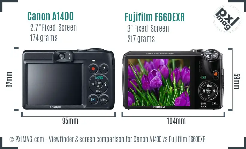 Canon A1400 vs Fujifilm F660EXR Screen and Viewfinder comparison