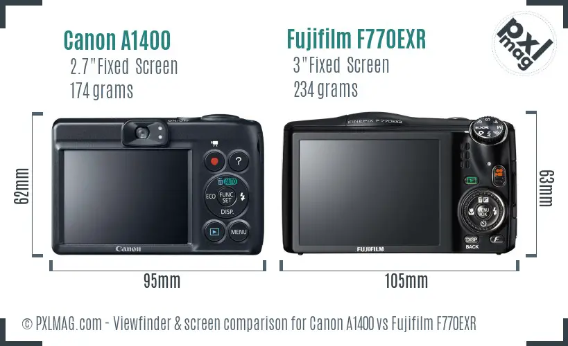 Canon A1400 vs Fujifilm F770EXR Screen and Viewfinder comparison