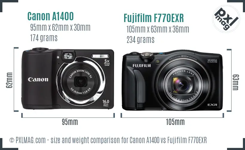 Canon A1400 vs Fujifilm F770EXR size comparison