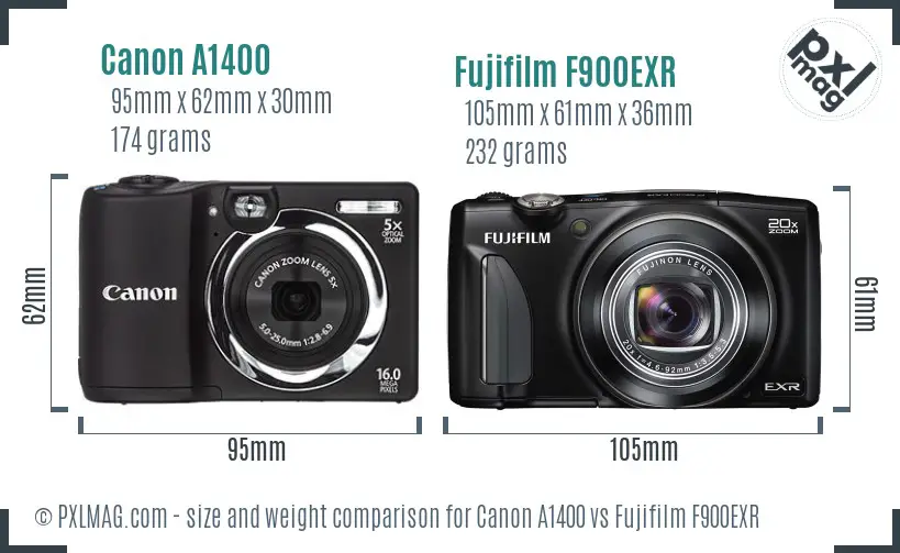 Canon A1400 vs Fujifilm F900EXR size comparison