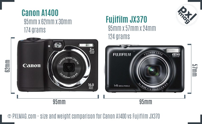 Canon A1400 vs Fujifilm JX370 size comparison