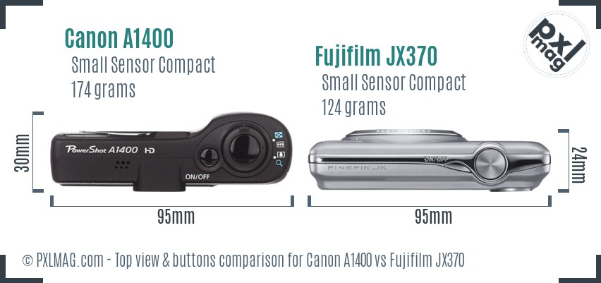 Canon A1400 vs Fujifilm JX370 top view buttons comparison