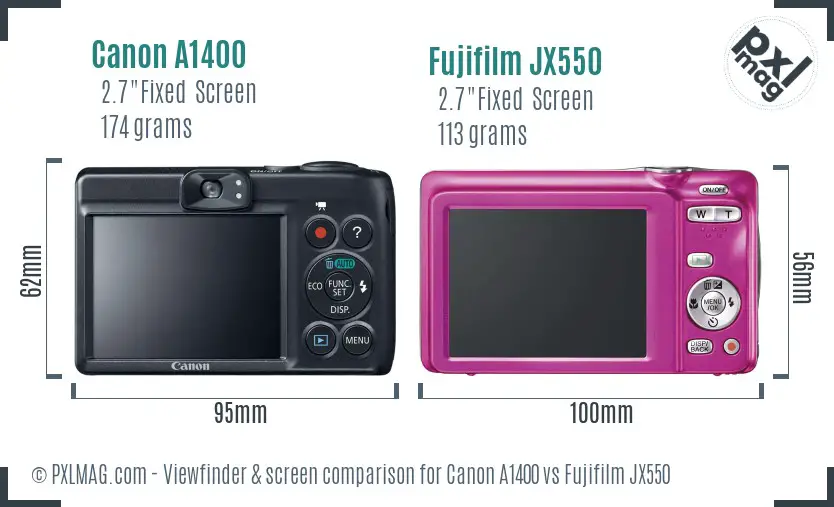 Canon A1400 vs Fujifilm JX550 Screen and Viewfinder comparison