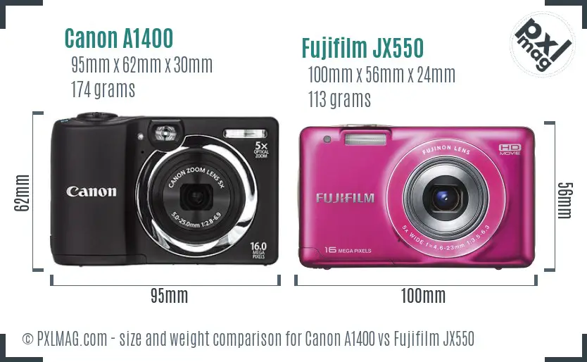 Canon A1400 vs Fujifilm JX550 size comparison