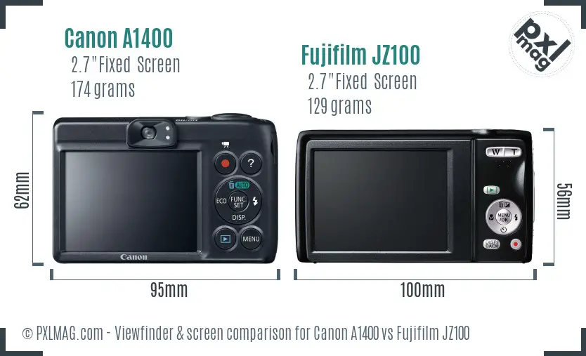 Canon A1400 vs Fujifilm JZ100 Screen and Viewfinder comparison