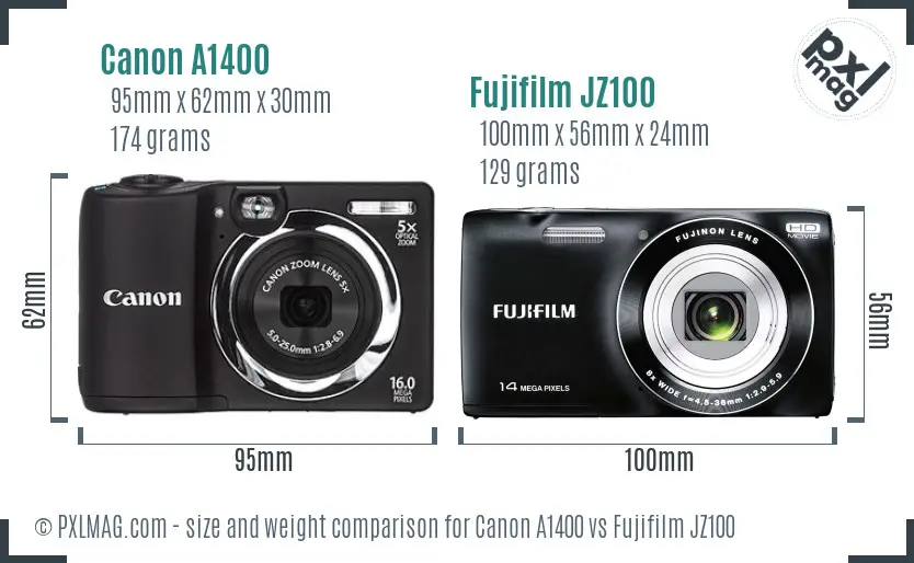 Canon A1400 vs Fujifilm JZ100 size comparison