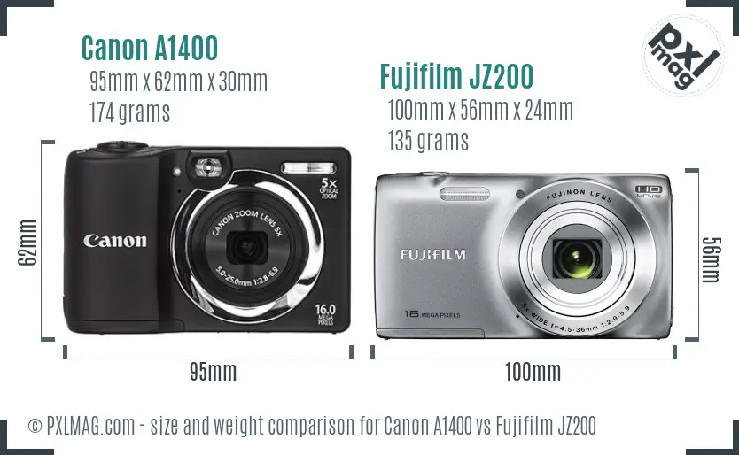 Canon A1400 vs Fujifilm JZ200 size comparison