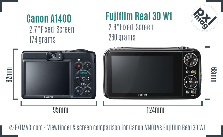 Canon A1400 vs Fujifilm Real 3D W1 Screen and Viewfinder comparison