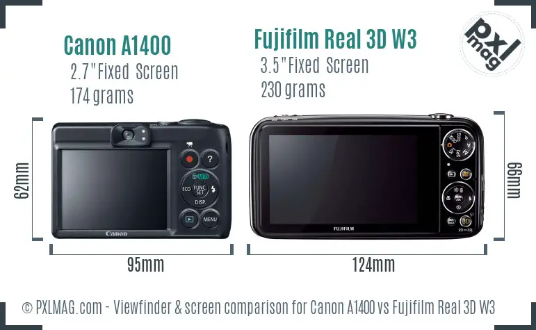 Canon A1400 vs Fujifilm Real 3D W3 Screen and Viewfinder comparison