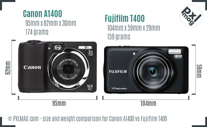 Canon A1400 vs Fujifilm T400 size comparison Canon A1400 vs Fujifilm T400 size comparison