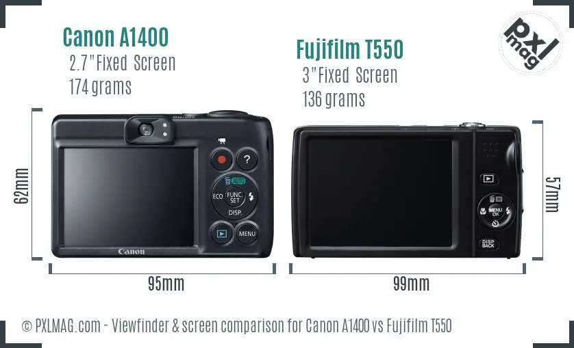 Canon A1400 vs Fujifilm T550 Screen and Viewfinder comparison