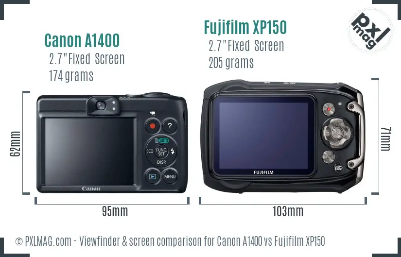 Canon A1400 vs Fujifilm XP150 Screen and Viewfinder comparison