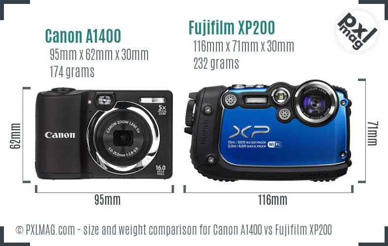Canon A1400 vs Fujifilm XP200 size comparison Canon A1400 vs Fujifilm XP200 size comparison