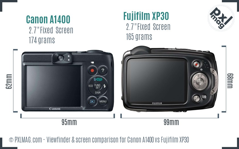 Canon A1400 vs Fujifilm XP30 Screen and Viewfinder comparison