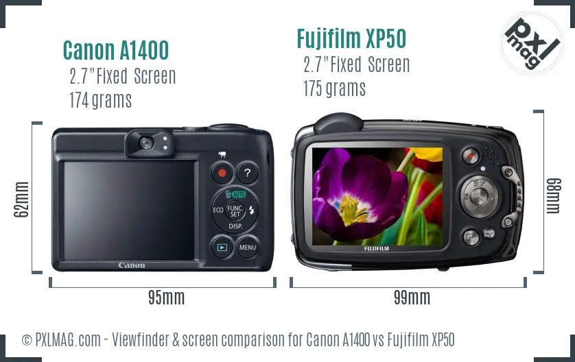 Canon A1400 vs Fujifilm XP50 Screen and Viewfinder comparison