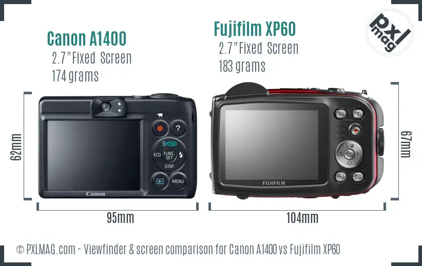 Canon A1400 vs Fujifilm XP60 Screen and Viewfinder comparison