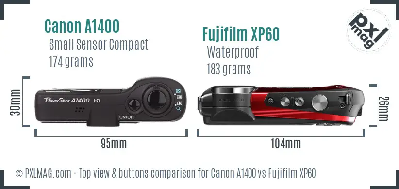 Canon A1400 vs Fujifilm XP60 top view buttons comparison