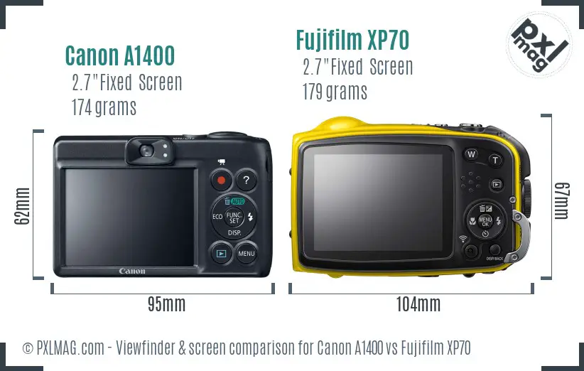 Canon A1400 vs Fujifilm XP70 Screen and Viewfinder comparison