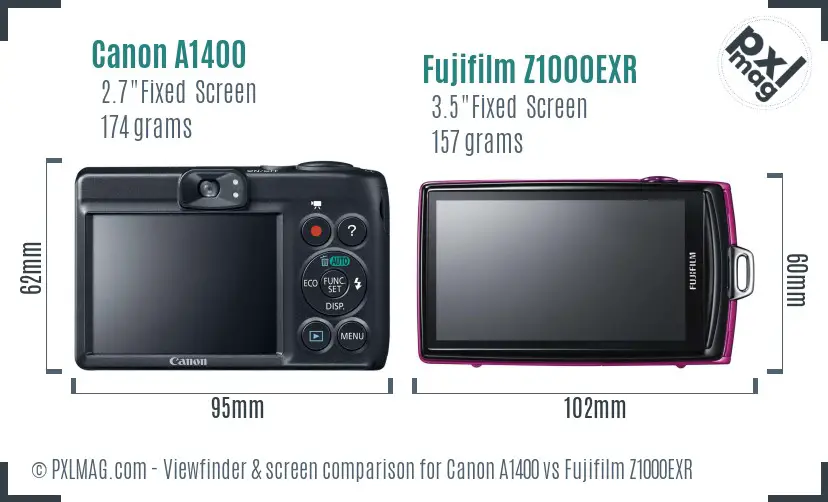 Canon A1400 vs Fujifilm Z1000EXR Screen and Viewfinder comparison