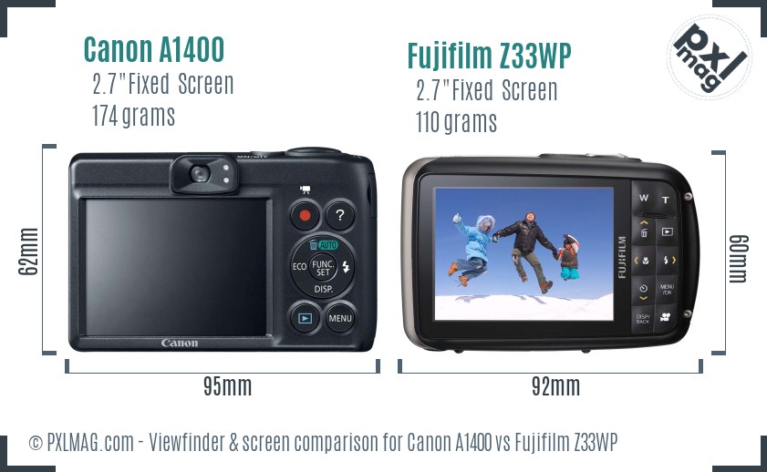 Canon A1400 vs Fujifilm Z33WP Screen and Viewfinder comparison