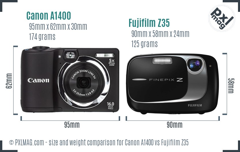 Canon A1400 vs Fujifilm Z35 size comparison